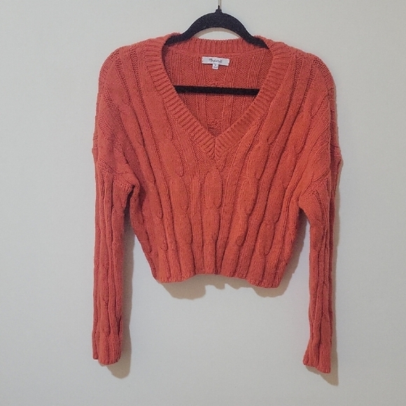Madewell Women's V-Neck Cable Knit Sweater - Orange Size M - Picture 2 of 3
